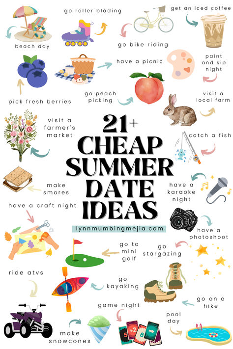 21+ Cheap Summer Date Ideas | Lynn Mumbing Mejia Experience Date Ideas, Season Date Ideas, Cheap Summer Date Ideas, Date Ideas Seasonal, August Date Ideas, Dates Under $20, No Money Dates, Fun Summer Dates, Fun Cheap Date Ideas Couple