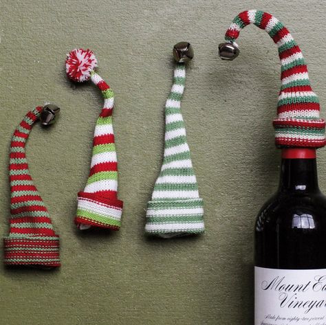 Bottle Toppers | Wine Bottle Toppers | Wine Bottle Topper | Decorative Bottle Toppers | Hats for Bottles Mountain Lodge Decor, Wine Toppers, Crochet Wine, Candy Food, Wine Bottle Topper, Bottle Toppers, Pencil Toppers, Elf Hat, Old Fashioned Christmas