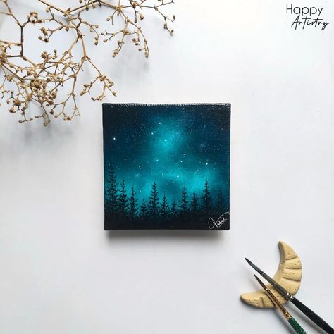 Turquoise galaxy🌠✨️ Available for sale! Dm to buy☺️ Made this beautiful piece using acrylics from @ohuhuart on canvas from @kokuyo.camlin #minicanvasart #canvasarts #galaxyartwork #spaceartwork #cosmicart #galaxyartist #greengalaxy #minicanvaspainting Gouache Mini Painting, Mini Canvas Art Galaxy, Galaxy Box Painting, Gouache Space Paintings, Northern Lights Mini Canvas, Galaxy Artwork, Space Artwork, Cosmic Art, Acrylic Painting Tips