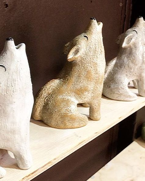 Functional Animal Ceramics, Wolf Pottery, Ceramic Wolf, Clay Wolf Sculpture, Ceramic Mugs Handmade Animal, Wolf Ceramics, Ceramic Fox Sculpture, Wolf Ceramic Sculpture, Pottery Animals