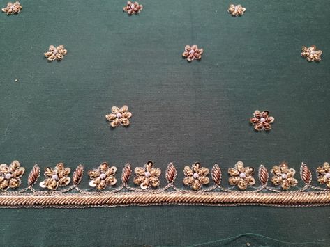 Butti Work Embroidery Blouse, Hand Work Butti Design, Hand Work Zardosi Border, Zardozi Embroidery Designs, Zardosi Border, Zari Work Embroidery, Hoops Embroidery, Embroidery Quotes, Quotes Embroidery