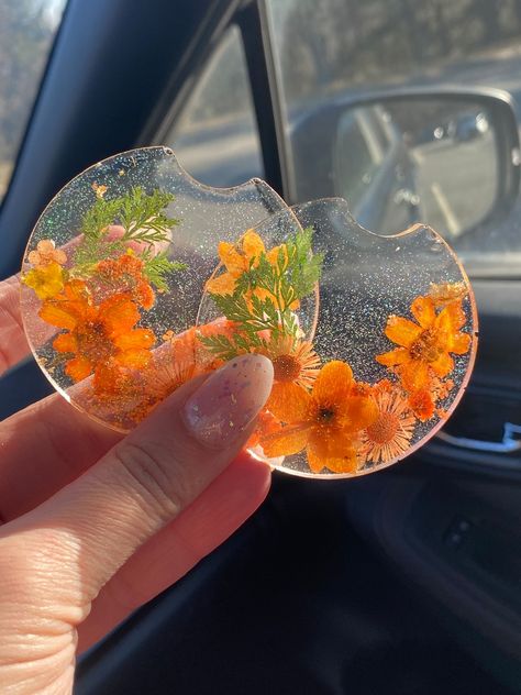 Orange Car Accessories, Orange Car Decor, Flower Car Decor, Cord Car, Gifts For New Drivers, Car Needs, Pressed Floral, Car Storage Box, Orange Car