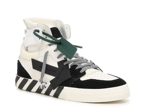 Chunky silhouettes, geometric details, and the prominent zip-tie are all feature in the High-Top Vulcanized sneakers from Off-White. Pair these kicks with an oversized tee and your favorite sweatpants to execute the perfect relaxed look. Vulcanized Sneakers, White High Tops, Zip Ties, Oversized Tee, High Top, Top Sneakers, High Tops, Sweatpants, Off White