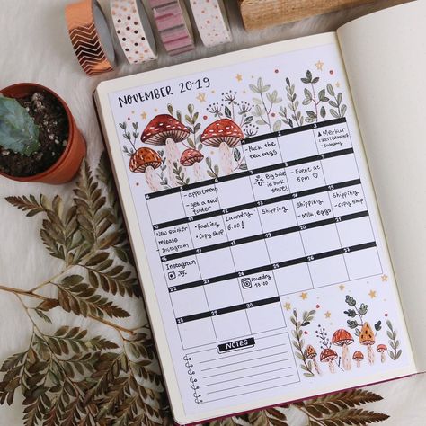 1,604 Likes, 26 Comments - 𝐿𝑜𝑙𝑎 ☾ (@lolascraftjournal) on Instagram: “🍁✨ I love how these little red mushroom makes my planner look like a fairytale🧚‍♀️Haven’t done much…” Journal Ideas For November, November Bullet Journal Ideas, Future Dairy, Month Journal, November Bullet Journal, Bujo Pages, Cool Ear Tattoos, Ear Tattoo Ideas, Bullet Journal Ideas Templates