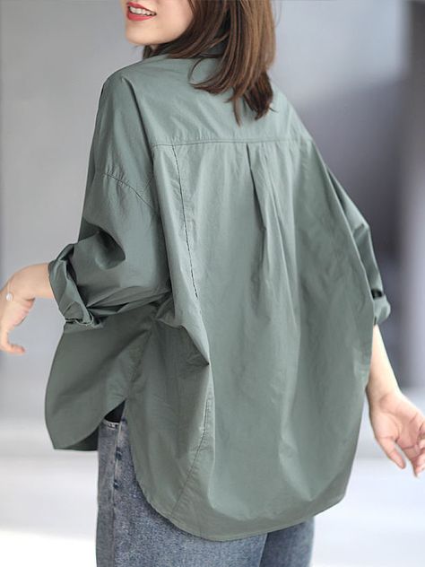 SkuCY-!115315MaterialCotton StyleLoose , High-low , Long Sleeves FeatureSolid Color NecklineLapel OccasionCasual , Simple , Vintage SeasonsSpring , Autumn TypeBlouses&shirts Tops ColorGREEN,KHAKI,BRICK REDSizeM,L,XL,2XL,3XL Please consult the size chart we provide for this item's measurements to help you decide which size to buy.Please note: There may be 1-3cm differ due to manual measurement.CMINCHBustSleeveLengthM1186862-70L1226863-71XL1266864-722XL1306865-733XL1346866-74 Beach Blouse, Drape Maxi Dress, Blouse Pants, Spring Fabric, Beach Wear Dresses, Autumn Style, Midi Dress Casual, Maxi Knit Dress, Spring Tops