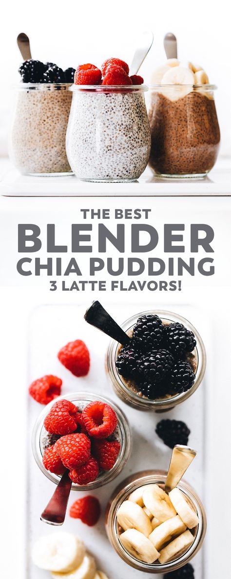 The BEST ultra creamy chia seed pudding made in the blender with 3 latte inspired flavors to choose from – breakfast, dessert, or perfect prep ahead snack! #vegan #chia #glutenfree #paleo #healthy #snack #breakfast #easyrecipe Blender Chia Pudding, Chai Recipes, What Is Healthy Food, Healthy Food Habits, Aip Diet, Wholesome Recipes, Healthy Food Facts, Healthy Breakfasts, Chia Seed Pudding