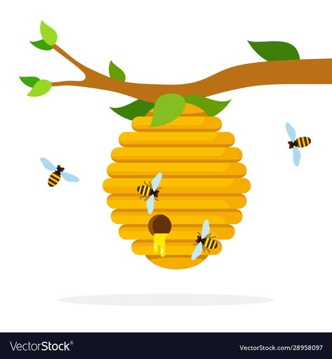 Bee Hive Illustration, Honey Hive, Visual Library, Branch Vector, Bee Illustration, Bee Photo, Free Vector Graphics, Free Clip Art, Tree Painting