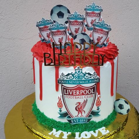 Liverpool Cake, Football Cakes, Liverpool You'll Never Walk Alone, Soccer Birthday Cakes, Soccer Cake, Peppa Pig Birthday Party, Football Cake, Birthday Cake Topper Printable, Soccer Birthday