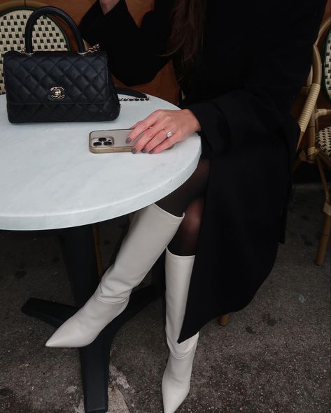 Knee High Cream Boots Outfit, Cream Boots Knee High, Cream Knee High Boots Outfit, Chic Cream Fitted Knee-high Boots, Chic Cream Knee-high Boots, White Knee High Boots Outfit, Cream Knee High Boots, Cream Boots Outfit, Cream Leather Knee-high Boots