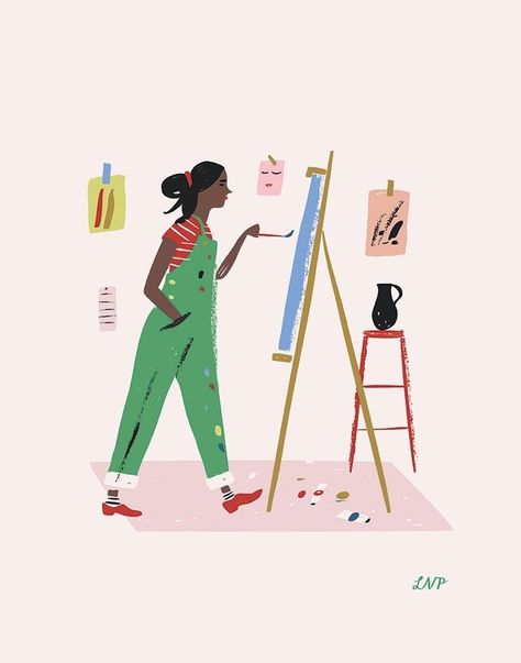 Artist Working Illustration, Women Working Illustration, Woman Working Illustration, Work Out Illustration, Working Illustration, Lulie Wallace, Work Illustration, Creative Watercolor, Doodle Painting