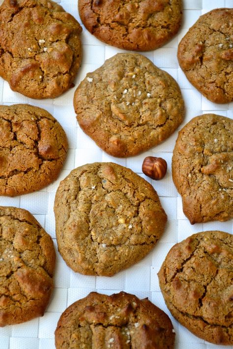 Nut Butter Cookies, Chocolate Hazelnut Cookies, Hazelnut Recipes, Lazy Cat Kitchen, Hazelnut Cookies, Almond Flour Cookies, Cat Kitchen, Hazelnut Butter, Chocolate Chunk