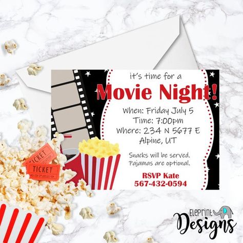 Have a movie night party! Invite all your friends with this cute movie night themed invitation. Instant download after editing yourself through Corjl. Movie Night Party Invitations, Movie Night Flyer, School Fundraising Events, Movie Night Invitations, Movie Invitation, Fundraiser Event, Movie Reels, Backyard Movie Nights, Movie Night Party