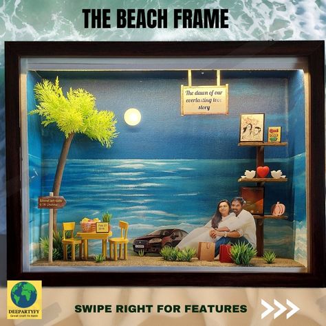 Beach frame [beach art, beach craft, beach personalized frame, beach sand, moon light, beach and moon] #explorepage #beachcraft #beachart #beachsand #moon #moonlight #mooncraft #personalizedgift, #handmade #customizedproduct Shadow Box Crafts, Beach Diorama, Bunny Birthday Cake, Cutout Art, Pattern Design Drawing, Beach Craft, Light Beach, Moon Crafts, Paper Cutout Art