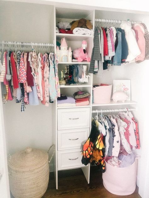 Toddler Closet Organization | Feathers and Stripes Baby Walk In Closet, Best Closet Systems, Toddler Closet Organization, Walk In Closet Organization, Backyard Cafe, Toddler Closet, Organiser Son Dressing, Easy Diy Home Projects