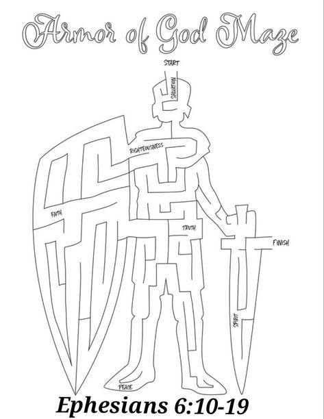 Armor Of God Lesson, Bible Mazes, Maze Printable, Kids Church Activities, Childrens Ministry Curriculum, Sunday School Coloring Pages, The Armor Of God, Maze Print, Children's Church Crafts