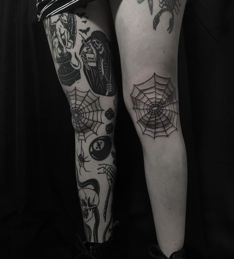 CRIMES TIME on Instagram: “Been working on right side of leg for @xmarymessx and we just put another spider web on left side.” Patch Leg Sleeve Tattoo, Spider Web Knee Tattoo, Imp Oc, 2024 Tattoo, Spider Web Tattoo, Goth Tattoo, Web Tattoo, Tattoo Board, Spider Tattoo