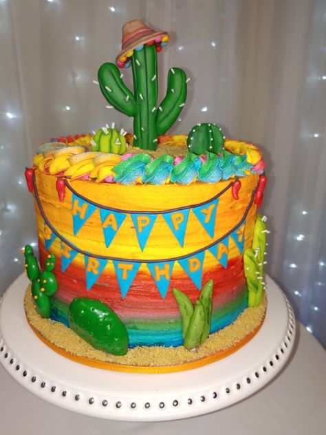 Fiesta theme bday cake Fiesta Theme Party Cake, Taco Theme Cake, Mexican Theme Birthday Cake, Fiesta Cake Ideas, Mexican Cakes, Mexican Cake, Fiesta Cake, Fiesta Birthday Party, Fiesta Theme Party