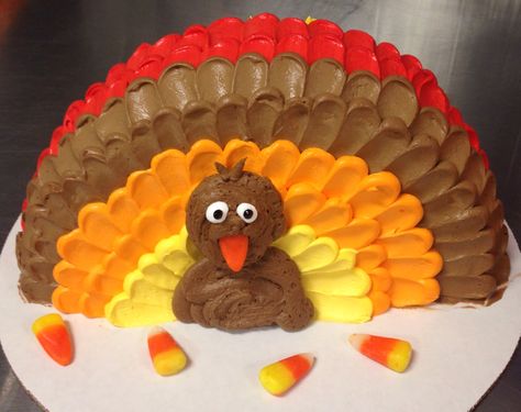 Turkey DQ ice cream cake with candy corn beak Turkey Cake Ideas, Thanksgiving Ice Cream, Turkey Cakes, Atayef Recipe, Thanksgiving Cake Ideas, Thanksgiving Cakes Decorating, Holiday Cake Designs, Fall Cakes Decorating, Autumn Cakes