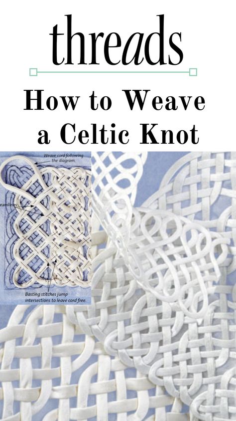 Learn how to transform bias tubes into an elaborate Celtic knot pattern. #celticknot #woven #embellishment #sewingembellishment Celtic Knots Patterns, Celtic Wedding Knot, Celtic Knot Embroidery, Celtic Knot Macrame, Celtic Knots Diy, Celtic Macrame, Celtic Knot Tutorial, Celtic Crafts, Celtic Quilt