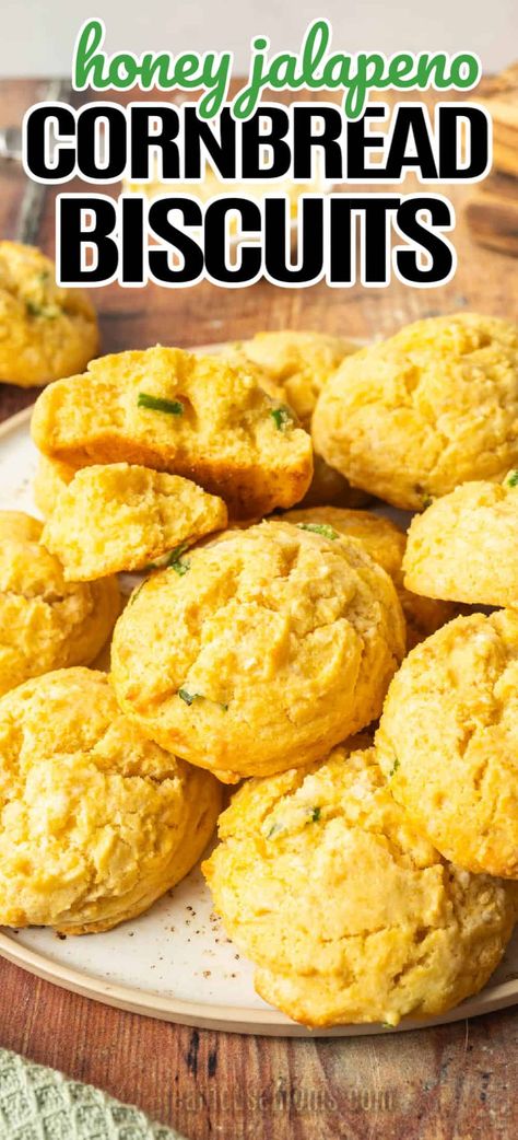 Soft, buttery, melt-in-your-mouth Honey Jalapeno Cornbread Drop Biscuits are the real deal and absolutely perfect with every meal! Jalapeno Cornbread Recipe Easy, Honey Jalapeno Cornbread, Biscuits Buttermilk, Honey Jalapeno, Jalapeño Cornbread Recipe, Cornbread Biscuits, Easy Cornbread Recipe, Jalapeño Cornbread, Honey Cornbread