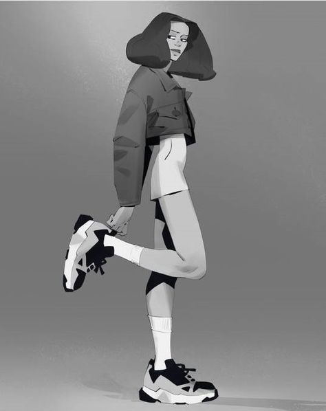 Max Grecke Art, Max Grecke, Design Shapes, Big Shoes, Cartoon Body, Shoes Too Big, Figure Sketching, Grey Art, Concept Art Character