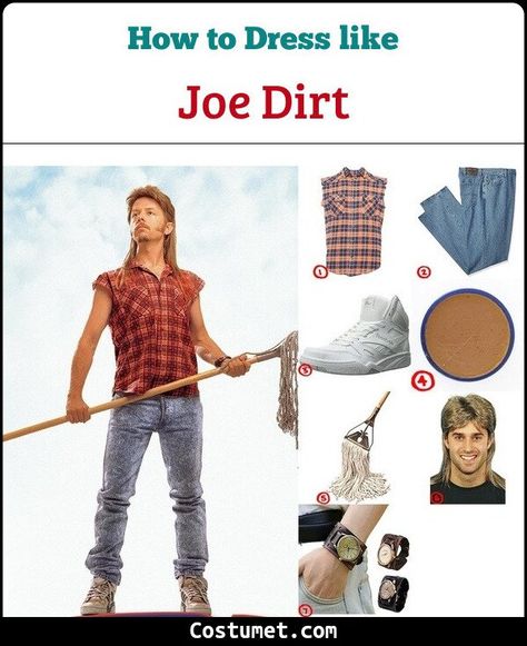 Joe Dirt Costume for Cosplay & Halloween 2021 Joe Dirt Party, Mullet Halloween Costume Ideas, Brandy Costume, Joe Dirt Costume, Blonde Mullet, Side Burns, Halloween Costumes 2014, Joe Dirt, Costume Guide