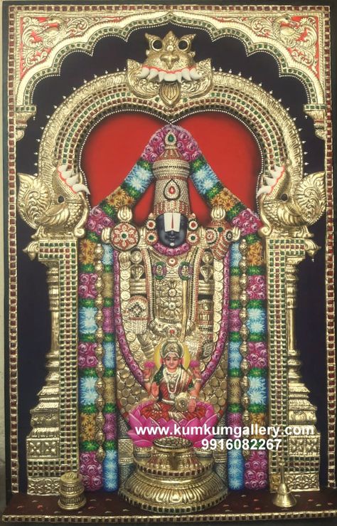 Lakshmi Venkateshwara Tanjore Painting, Venkateswara Swamy Tanjore Painting, Tanjavur Painting All Gods, Balaji With Lakshmi, Pearls Painting, Balaji Tanjore Painting, Lakshmi Tanjore Painting, Lord Perumal, Thanjavur Painting