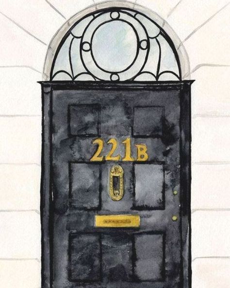 Sherlock Door Art Print || sherlock holmes, 221b baker street, nerdy art print, classic book lover, Sherlock Background, Sherlock Drawing, Street Watercolor, Nerdy Art, Book Door, Sherlock Poster, Sherlock Art, Funny Sherlock, Painting Classic