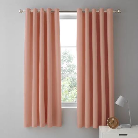 Mini Waffle Terracotta Blackout Eyelet Curtains | Dunelm Pink Bedroom Curtains, Pink Green Bedrooms, Teen Curtains, Textured Curtains, Curtains Dunelm, Pink Blackout Curtains, Teenage Girl Room, Pastel Bedroom, Small Curtains