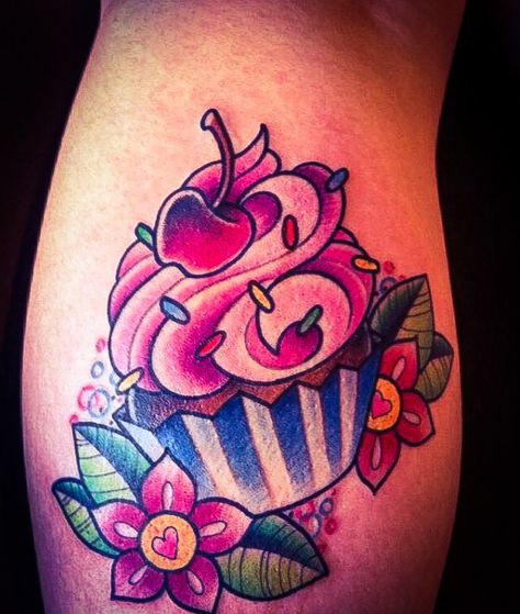 I love cupcake tattoos!❤️ Cupcake Tattoo Designs, Baking Tattoo, Chest Tattoo Girl, Cupcake Tattoo, Candy Tattoo, Cupcake Tattoos, Shoulder Sleeve Tattoos, Free Tattoo Designs, Chest Tattoos