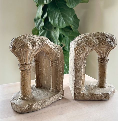 Column Bookends - Set of 2 - Sootheandsage.com Elvish Decor Home, Wizard Home Decor, Antique Knick Knacks, Hobbit Home Aesthetic, Fairytale Home Decor, Ceramic Bookends, Statue Decor, Book Ends, Apartment Aesthetic