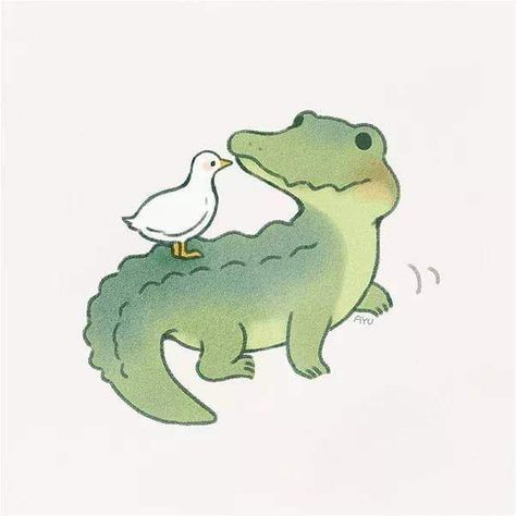 Crocodile Drawing, Green Scales, Duck Drawing, Animal Doodles, Cute Animal Drawings Kawaii, Sharp Teeth, Cute Doodles Drawings, Cute Kawaii Drawings, Cute Doodle Art