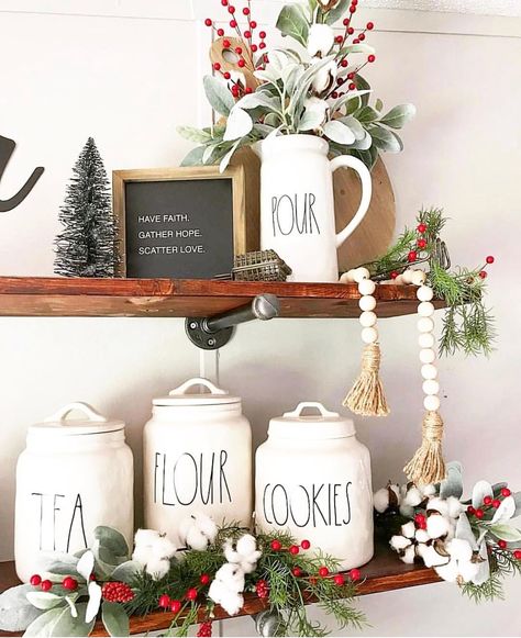 Staging Vignettes, Cocoa Station, Rae Dunn Christmas, Rae Dunn Collection, Tea Canister, Christmas Farmhouse, Corner Decor, Charming Christmas, Farmhouse Christmas Decor