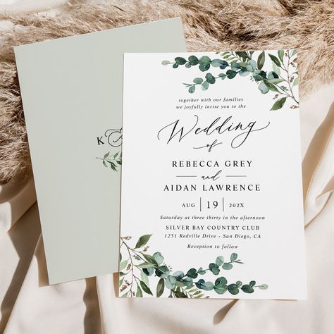 Boho Wedding Invite, Popular Wedding Invitations, Wedding Invitations Modern, Rustic Watercolor, Boho Watercolor, Sage Wedding, Watercolor Greenery, Winter Wedding Invitations, Sage Green Wedding