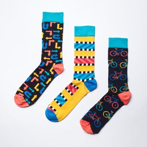 Socks Inspiration, Bold Socks, Casual Multicolor Graphic Print Socks, Bike Socks, Happy Socks Mens, Fun Multicolor Character Print Socks, Comfortable Non-slip Multicolor Socks, Comfortable Multicolor Non-slip Socks, Bike Gift