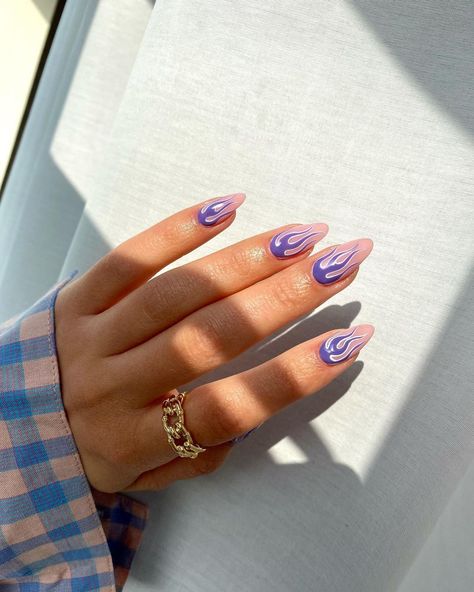 Purple Flame Nail Art, Purple Flames Nails, Purple Flame Nails, Flame Nails, Flame Nail Art, Nails Styles, Fall Acrylic, Purple Flame, Purple Nail Art