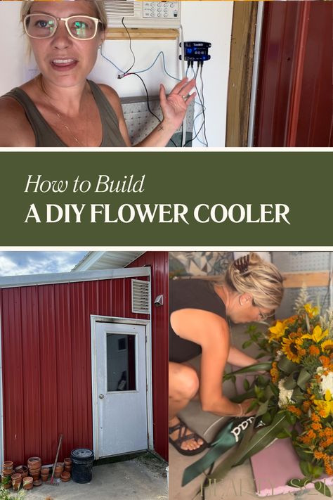 If you’re entering into the world of cut flower business, a flower cooler is something that you’ll likely be investing in, to grow your business and give your cut flowers the most bang for their buck! Let me show you how you can easily DIY one from even the smallest corner of your garage. #diyflowercooler #flowercooler #keepingflowersfresh #coolbot Coolbot Walk In Cooler, Diy Flower Cooler, Flower Stand Diy, Flower Delivery Van, Farming Knowledge, Cut Flower Business, Flower Cooler, Floral Cooler, Cabin Garden