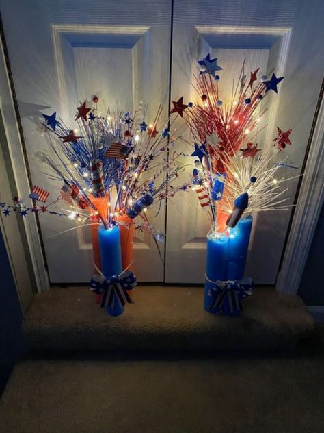 Firecracker Decor, Fouth Of July Crafts, Diy Summer Decor, Pool Noodle Crafts, Bleach Shirt, 4th Of July Parade, Fourth Of July Decorations, 4th July Crafts, Fourth Of July Decor