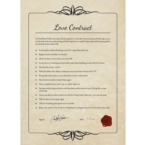 Love Contract, Spice Up Your Love Life, Love Promise, Garage Storage Organization, Matching Couple Outfits, Contract Template, Tin Boxes, Couple Outfits, Go Ahead