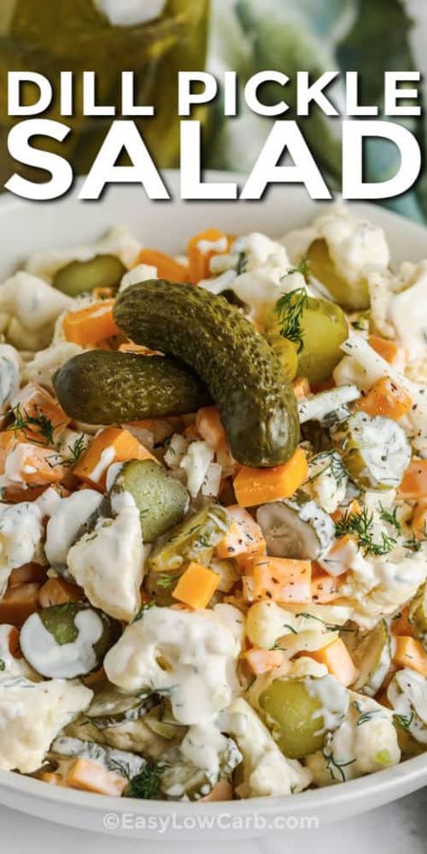 Cauliflower Dressing, Dill Pickle Salad, Salad With Cauliflower, Pickle Salad, Pickled Cauliflower, Potato Skillet, Cherry Tomato Salad, Pickle Recipes, Tomato Salad Recipes