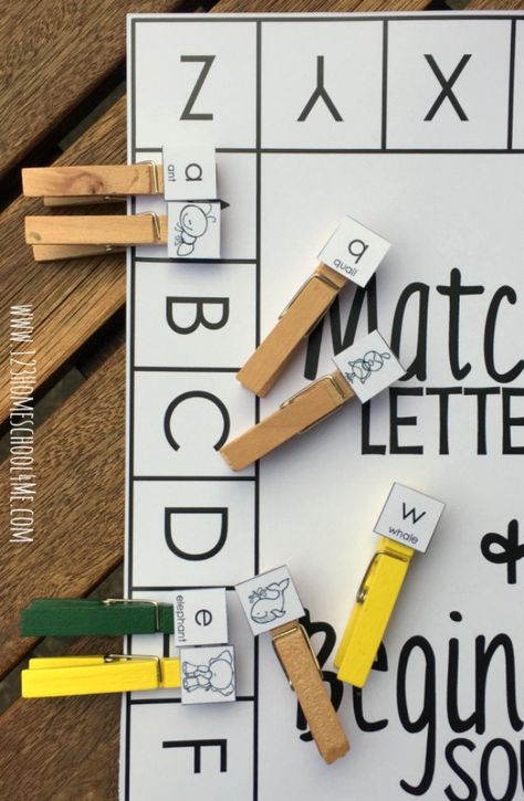 Matching Uppercase And Lowercase Letters, Alphabet Clip Cards, Alphabet Letter Matching, Free Printable Alphabet, Alphabet Board, Homeschool Board, Abc Games, Initial Sounds, Printable Alphabet Letters