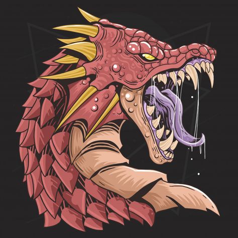 Dragon Head Design, Dragon Head Drawing, Angry Dragon, Dragon Head Tattoo, Graphics Tee, Dragon Rouge, Dragon Face, Brain Art, Merch Design