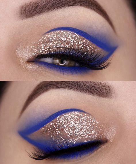 Dance Eye Makeup, Egyptian Eye Makeup, Gold Eyeshadow Looks, Ball Makeup, Gold Makeup Looks, Party Make-up, Blue Makeup Looks, Drag Make-up, Show Makeup