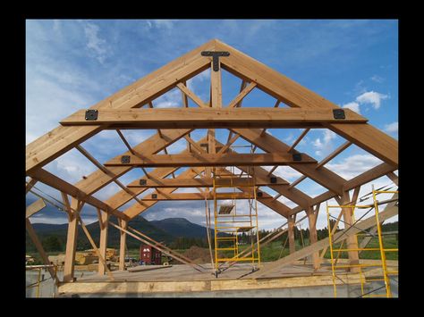 Heavy Timber Trusses #2 Heavy Timber Trusses, Scissor Truss Design, Wood Roof Structure, Tree House Resort, Timber Frame Cabin, Wood Truss, Big Timber, Metal Building Designs, Outside Pool