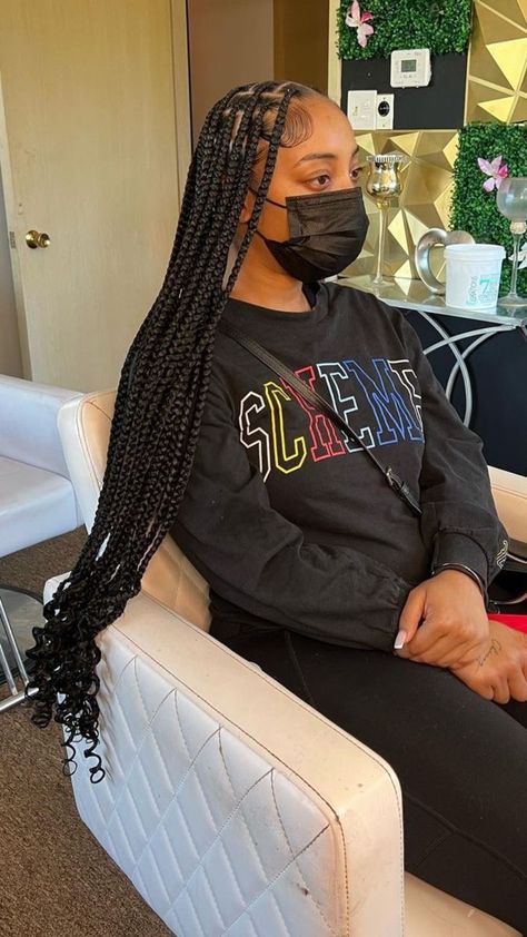 Knotless With Curly Ends, Braids With Curls At The End, Cute Braids Hairstyles, Knotless Braids With Curly Ends, Box Braids With Curly Ends, Braids With Curly Ends, Hair Braid Designs, Two Braid Hairstyles, 4a Natural Hair