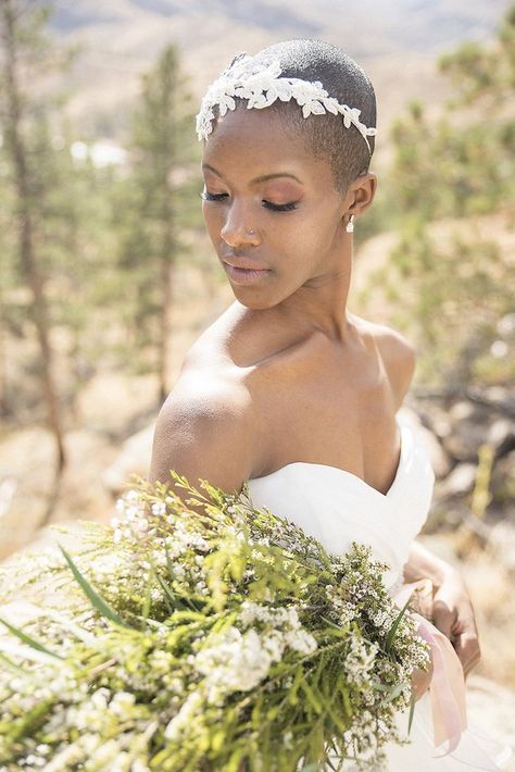 Black Brides With Short Hair, Bald Bride Headpiece, Bald Bride, Ballet Wedding, Black Brides, Groomsmen Tuxedos, Short Hair Bride, Disney Bride, Natural Hair Bride