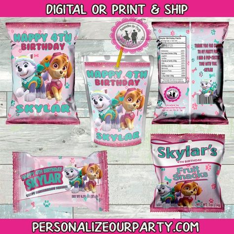 Sky Paw Patrol, Juice Pouch, Paw Patrol Girl, Girls Party Favors, Fruit Snack, Happy 4th Birthday, Paw Patrol Birthday Party, Patrol Party, Rice Krispy