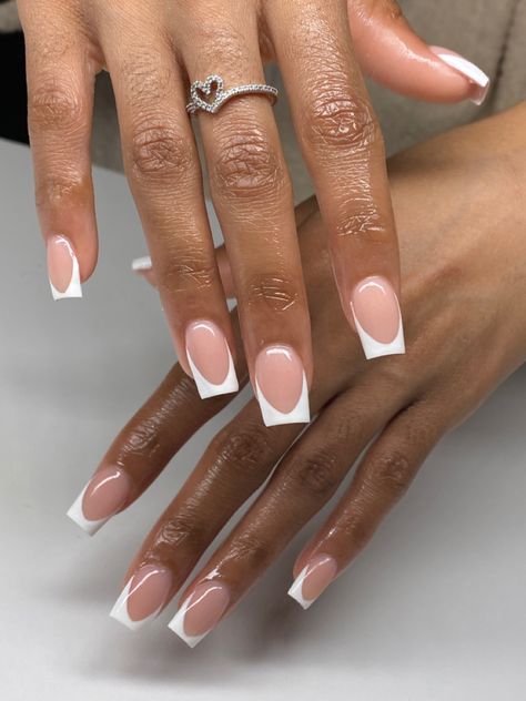 French nails French Nails With Cross, White Deep French Nail, Russian French Nails, Franche Nails, Nail Ballerina, Casket Nails, Nail Shapes Square, Acrylic Nail Shapes, White Nail Designs