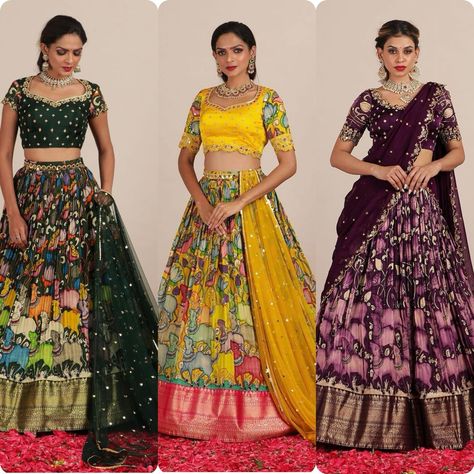 Product Code PC-273 Launching Kalamkari Lehenga Choli 👗 Choli👗 Fabric:- Chinon Inner:- Micro Cotton Work:- Kalamkari Print Size:- M Upto L Margin XL upto 2xl Margin (Fully Stitched) 👗Lehenga👗 Fabric:- Chinon *Inner:- * Micro Cotton Work:- Kalamkari Print Flair:- 3 Meter 👗Dupatta👗 Fabric:- Net Work:- Moti Work Lace Border Size:- 2.30 Meter 👉Rate:-1230/-👈 💕One Level Up💕 👌A one Quality 👌 Indian Half Saree, Kalamkari Lehenga, Pink Half Sarees, Silk Half Saree, Saree Function, Basic Anatomy, Half Saree Function, Langa Voni, Kalamkari Print