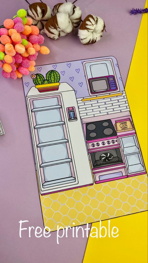 Paper Doll House Kitchen Printable, Paper Doll House Bedroom Printable, Kate Made Paper Doll House Kitchen, Paper Dollhouse Printable Templates, Paper Doll Accessories Free Printable, Paper Doll Kitchen Printable, Paper Dolls Bedroom, Kate Made Free Printable Pdf, Katemade Free Printable Pdf